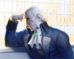  1boy algorithmus collar_up cravat earrings gyakuten_saiban jewelry karuma_gou male_focus old_man solo upper_body white_hair 