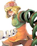  1girl arms_(game) beanie blonde_hair enami_katsumi green_eyes hat highres min_min_(arms) shorts solo spring 