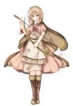  1girl apron arrow blonde_hair blush boots bow bow_(weapon) bracelet braid brown_eyes cape effie_(fire_emblem) fire_emblem fire_emblem_echoes:_mou_hitori_no_eiyuuou fire_emblem_heroes full_body fuussu_(21-kazin) highres jewelry long_hair simple_background solo twin_braids weapon white_background 