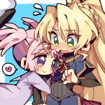  2girls alisteria_february blush braid chibi holding_arm kiba_(sonomama) kirameki_mamika long_hair multiple_girls pink_eyes pink_hair ponytail re:creators short_twintails smile twintails 