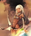  altera_(fate) bare_shoulders breasts dark_skin fate/grand_order fate_(series) highres holding holding_sword holding_weapon hometa looking_at_viewer red_eyes revealing_clothes small_breasts sword veil weapon white_hair 