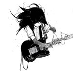  1girl arm_warmers asashio_(kantai_collection) closed_mouth floating_hair greyscale guitar guitar_tapping instrument kakoben_(mudvana) kantai_collection long_hair monochrome motion_blur motion_lines music no_eyes playing_instrument short_sleeves simple_background solo telecaster 