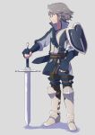  1boy armor fingerless_gloves fire_emblem fire_emblem:_kakusei fire_emblem_if gloves greaves highres holding holding_sword holding_weapon lazward_(fire_emblem_if) shoulder_armor simple_background smile sword weapon 