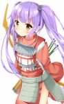  1girl armor arrow bangs blunt_bangs body highres japanese_clothes long_hair looking_at_viewer maccha oshiro_project oshiro_project_re purple_hair simple_background solo taga_(oshiro_project) twintails very_long_hair white_background 