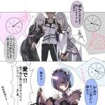  between_breasts black_dress blue_eyes blue_hair breasts dress echidna_(re:zero) emilia_(re:zero) grey_eyes highres long_hair natsuki_subaru nikuman_(samara) open_mouth re:zero_kara_hajimeru_isekai_seikatsu short_hair silver_hair tagme translation_request violet_eyes white_dress 