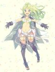  aisutabetao breasts child fire_emblem fire_emblem:_kakusei gloves green_hair highres looking_at_viewer midriff nowi_(fire_emblem) outstretched_arms pointy_ears simple_background smile violet_eyes 