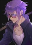  1boy ekira_nieto looking_at_viewer male_focus mirokuji_yuuya popped_collar purple_hair short_hair smile solo sunglasses violet_eyes 