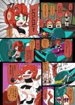  1girl bike_shorts comic emphasis_lines fangs flattened green_eyes highres octarian redhead splatoon splatoon_2 takozonesu tentacle tentacle_hair usa_(dai9c_carnival) 