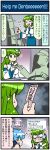  4koma artist_self-insert blue_hair bus_interior card cellphone closed_eyes comic commentary_request detached_sleeves flat_cap flower frog_hair_ornament green_eyes green_hair hair_flower hair_ornament hair_tubes hat highres holding holding_phone japanese_clothes juliet_sleeves kochiya_sanae lavender_hair long_hair long_sleeves mizuki_hitoshi nontraditional_miko open_mouth phone puffy_sleeves short_hair skirt smartphone smile snake_hair_ornament steering_wheel sweat sweating_profusely tatara_kogasa ticket touhou translation_request tsukumo_benben turn_pale vest wide_sleeves 