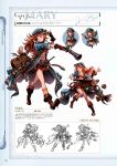  1girl antique_firearm bag belt bikini_top blunderbuss bomb book boots chibi fingerless_gloves firearm full_body gloves goggles granblue_fantasy gun hat highres holding holding_weapon jacket knee_boots lineart long_coat long_hair looking_at_viewer mary_(granblue_fantasy) minaba_hideo navel official_art oil_lamp open_mouth orange_eyes orange_hair pleated_skirt scan short_sleeves simple_background skirt smile striped striped_legwear stuffed_toy weapon 