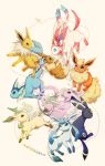  eevee espeon flareon glaceon jolteon kotori_(lycka) leafeon no_humans pokemon pokemon_(creature) simple_background sylveon umbreon vaporeon white_background 