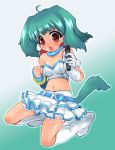  blue_hair bustier lingerie macross macross_frontier microphone midriff open_mouth ranka_lee short_hair skirt tail takao_ukyou underwear 