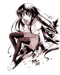  long_hair lowres monochrome red school_uniform shakugan_no_shana shana thigh-highs thighhighs 