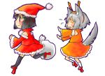  chibi christmas geta hat inubashiri_momiji reindeer running santa_costume shameimaru_aya takanashi_minato tengu-geta thighhighs touhou 