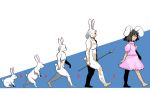  barefoot bunny bunny_ears evolution fine_art_parody furry hoku inaba_tewi parody polearm profile rabbit rabbit_ears short_hair spear touhou walking weapon 