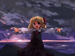  background blonde_hair hair_ribbon murani necktie outstretched_arms red_eyes ribbon rumia short_hair solo spread_arms sunrise touhou 