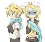  1boy 1girl blonde_hair brother_and_sister hair_ornament hairclip kagamine_len kagamine_rin maruki_(punchiki) scarf short_hair siblings twins vocaloid 