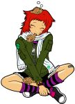  food kneehighs kzm red_hair redhead scarf shorts socks striped striped_socks taiyaki wagashi 