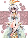  bare_shoulders barefoot blue_eyes feathers feet grey_hair hachipocchi hair_ornament jewelry ragnarok_online ragnarok_online_ds shaman_(ragnarok_online) short_hair sierra_(ro) silver_hair solo 