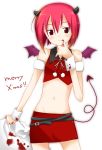  blood christmas demon_tail horns midriff navel original red_hair redhead shiratama skirt tail vampire wings wrist_cuffs 