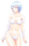  bad_id bandage bandages blue_hair bra eyepatch leica lingerie neon_genesis_evangelion panties red_eyes underwear wide_hips 