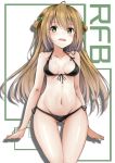  1girl absurdres bikini black_bikini breasts brown_hair facing_viewer front-tie_top girls_frontline gluteal_fold green_eyes hakuya_(white_night) highres long_hair looking_at_viewer rfb_(girls_frontline) side-tie_bikini small_breasts solo swimsuit thigh_gap 