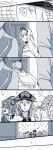  10s 6+girls ? bare_shoulders bismarck_(kantai_collection) blush bottle braid checkered checkered_necktie collared_shirt comic crown door dress drunk elbow_gloves eyebrows_visible_through_hair french_braid gloves greyscale hair_between_eyes hairband hand_on_another&#039;s_shoulder hat headgear highres holding holding_bottle jun&#039;you_(kantai_collection) kantai_collection long_hair military military_hat military_uniform mini_crown monochrome multiple_girls necktie off-shoulder_dress off_shoulder open_mouth partly_fingerless_gloves peaked_cap round_teeth shirt short_hair sleeveless spiky_hair straight_hair teeth tenryuu_(kantai_collection) uniform warspite_(kantai_collection) weidashming 