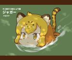  1girl :&lt; character_name jaguar_(kemono_friends) jaguar_ears jaguar_print jaguar_tail kemono_friends pozesuke short_hair solo swimming translated yellow_eyes 