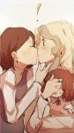  ! 3girls blonde_hair brown_hair closed_eyes commentary diana_cavendish earrings from_side highres holding_person if_they_mated ips_cells jewelry jkb78_uuz91520 kagari_atsuko kiss little_witch_academia multiple_girls nonohana older ring sketch upper_body wedding_band wife_and_wife yuri 