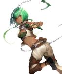  1girl armlet artist_request ass bob_cut bracelet breasts cleavage emerald_sustrai green_hair jewelry kusarigama looking_back midriff nauda_rwby red_eyes rwby scythe sickle solo weapon 