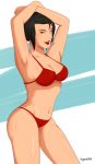  artist_name avatar:_the_last_airbender avatar_(series) azula bikini black_hair breasts highres itoyasu3401 lipstick looking_at_viewer makeup orange_eyes short_hair simple_background solo sweat swimsuit tagme 