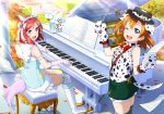  2girls animal_ears artist_request bare_shoulders blue_eyes blush boots bow dalmatian fingerless_gloves flower frills gloves hair_bow hat holding instrument kousaka_honoka leaf looking_at_viewer love_live! love_live!_school_idol_festival love_live!_school_idol_project mismatched_legwear multiple_girls music nishikino_maki official_art one_eye_closed one_side_up open_mouth orange_hair outdoors paw_gloves paws piano playing_instrument sheet_music short_hair shorts side_ponytail sitting sleeveless smile star suspenders tail thigh-highs unicorn violet_eyes wings 