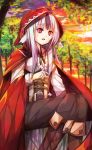  1girl animal_ears black_hair boots fang fire_emblem fire_emblem_if fuussu_(21-kazin) grey_hair highres hood hoodie long_hair multicolored_hair open_mouth pink_eyes sitting solo tail tree two-tone_hair velour_(fire_emblem_if) wolf_ears wolf_tail 