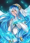  1girl aqua_(fire_emblem_if) blue_hair dress elbow_gloves fingerless_gloves fire_emblem fire_emblem_if gloves long_hair looking_at_viewer solo yellow_eyes 