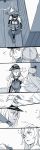  ! 10s 2girls bare_shoulders bismarck_(kantai_collection) blush braid bumping comic crown dress elbow_gloves eye_contact eyebrows_visible_through_hair flying_sweatdrops french_braid gloves greyscale hair_between_eyes hair_ribbon hairband hallway hat highres kantai_collection long_hair long_sleeves looking_at_another military military_hat military_uniform mini_crown monochrome multiple_girls off-shoulder_dress off_shoulder peaked_cap ribbon shaded_face sleeveless squiggle straight_hair uniform walking wall warspite_(kantai_collection) weidashming wooden_floor wrist_grab 