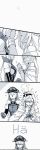  10s 2girls ? anchor bare_shoulders bismarck_(kantai_collection) blush braid breasts comic covering_another&#039;s_mouth crown dress elbow_gloves eye_contact eyebrows_visible_through_hair flower flying_sweatdrops french_braid gloves greyscale hair_between_eyes hair_ribbon hairband hat highres kantai_collection long_hair long_sleeves looking_at_another military military_hat military_uniform mini_crown monochrome multiple_girls off-shoulder_dress off_shoulder open_mouth peaked_cap ribbon rose shaded_face spoken_question_mark sweatdrop trembling uniform upper_body wall_slam warspite_(kantai_collection) weidashming 