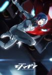  1boy blue_eyes blue_hair gigas_machina kanoya_rui male_focus mecha open_mouth pilot_suit re:creators short_hair takerusilt 