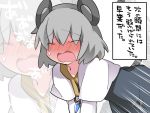  1girl ^_^ all_fours animal_ears blush cat_ears closed_eyes commentary_request dress full-face_blush grey_dress grey_hair hammer_(sunset_beach) jewelry mouse_ears mouse_tail nazrin necklace open_mouth pendant solo tail touhou translation_request zoom_layer 