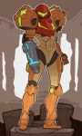  1girl arm_cannon armor full_body gun highres metroid power_armor power_suit samus_aran shoulder_pads solo splashbrush varia_suit weapon 