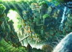  2015 arch bridge canyon chimney city cityscape fantasy flag fog forest from_above gears kemi_neko nature no_humans original revision scenery signature stairs sunlight tree water water_tower waterfall watermill 