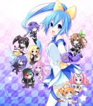  6+girls absurdres bare_shoulders black_hair blonde_hair blue_eyes blue_hair blush bodysuit book boots braid breasts brown_hair chibi choujigen_taisen_neptune_vs_sega_hard_girls earrings gloves green_eyes hair_between_eyes hair_ornament heterochromia highres holding holding_book if_(choujigen_game_neptune) iris_heart jewelry long_hair medium_breasts multiple_girls nepgear neptune_(choujigen_game_neptune) neptune_(series) official_art open_mouth orange_hair orange_heart pink_hair ponytail power_symbol purple_hair purple_heart purple_sister pururut red_eyes sega_dreamcast_(sega_hard_girls) sega_game_gear_(sega_hard_girls) sega_hard_girls sega_hatsumi sega_mega_drive_(sega_hard_girls) sega_saturn_(sega_hard_girls) segami simple_background sitting skirt small_breasts smile standing symbol-shaped_pupils tennouboshi_uzume thigh-highs thigh_boots thighs tied_hair tsunako twin_braids twintails very_long_hair violet_eyes zettai_ryouiki 