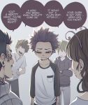  !! ... 1girl 4boys ? ?? blue_eyes blue_hair boku_no_hero_academia bullying child closed_eyes closed_mouth crossed_arms english half-closed_eyes hard_translated highres hood hoodie keiid long_sleeves multiple_boys no_eyes open_mouth sad shinsou_hitoshi shirt smile speech_bubble spiky_hair text younger 
