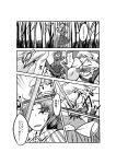  3girls animal_ears blazer bow cloak comic dress elbow_gloves forest gloves greyscale hair_bow hair_ribbon highres jacket long_hair monochrome multiple_girls nature ponytail rabbit_ears reisen ribbon short_hair skirt sweat sword tears temu touhou touhou_(pc-98) translated watatsuki_no_yorihime weapon yumeko 