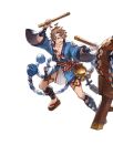  1boy arm_guards bell brown_eyes brown_hair collarbone drum_master_(granblue_fantasy) drumming drumsticks full_body geta gran_(granblue_fantasy) granblue_fantasy hachimaki headband instrument male_focus minaba_hideo official_art open_mouth short_hair solo taiko_drum taiko_sticks wide_stance 