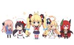  5girls ahoge andrea_doria_(zhan_jian_shao_nyu) antonio_da_noli_(zhan_jian_shao_nyu) arms_up aviere_(zhan_jian_shao_nyu) bow camicia_nera_(zhan_jian_shao_nyu) chibi closed_mouth covering_eyes linda_b long_hair looking_at_viewer multiple_girls o_o one_eye_closed open_mouth outstretched_arm smile standing star tears thigh-highs twintails ugolino_vivaldi_(zhan_jian_shao_nyu) white_background zhan_jian_shao_nyu 