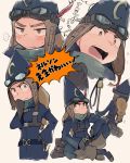  1girl aimai_(luckyfive) braid broom brown_eyes gloves goggles goggles_on_head hat_feather little_witch_academia missing_tooth multiple_views nelson_(little_witch_academia) sitting tareme 