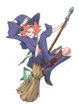  1girl amanda_o&#039;neill broom dress green_eyes hat highres little_witch_academia long_hair multicolored_hair orange_hair short_hair skirt smile two-tone_hair witch witch_hat 