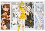  5girls animal_ears bishoujo_senshi_sailor_moon black_bow black_panties black_sailor_collar black_skirt blue_eyes blue_hair blue_sailor_collar boots bow bracelet brown_eyes brown_hair brown_sailor_collar cat_ears column_lineup cropped_legs grey_background grey_eyes jewelry lipstick long_hair looking_at_viewer makeup multiple_girls panties pantyhose pleated_skirt purple_panties red_choker red_eyes red_lipstick red_panties sailor_aluminum_seiren sailor_galaxia sailor_iron_mouse sailor_lead_crow sailor_moon_musical sailor_senshi sailor_tin_nyanko sarashina_kau short_hair short_twintails skirt slit_pupils twintails underwear whip white_hair white_legwear white_sailor_collar yellow_boots yellow_eyes 