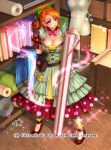  1girl apron belt bow breasts character_request cleavage company_name curly_hair dress full_body gyakushuu_no_fantasica high_heels large_breasts long_hair official_art orange_hair pink_eyes ponytail ryuki@maguro-ex solo sparkle star 