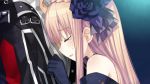  1girl blonde_hair breasts closed_eyes crying fairy_fencer_f fang_(fairy_fencer_f) flower game_cg hair_flower hair_ornament long_hair mariano_(fairy_fencer_f) official_art tears tsunako 